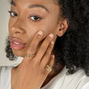 Conjunto de Anéis Femininos Bicolor com 4 Peças em Cobre Hipoalergênico – Estilo INS para Empilhamento