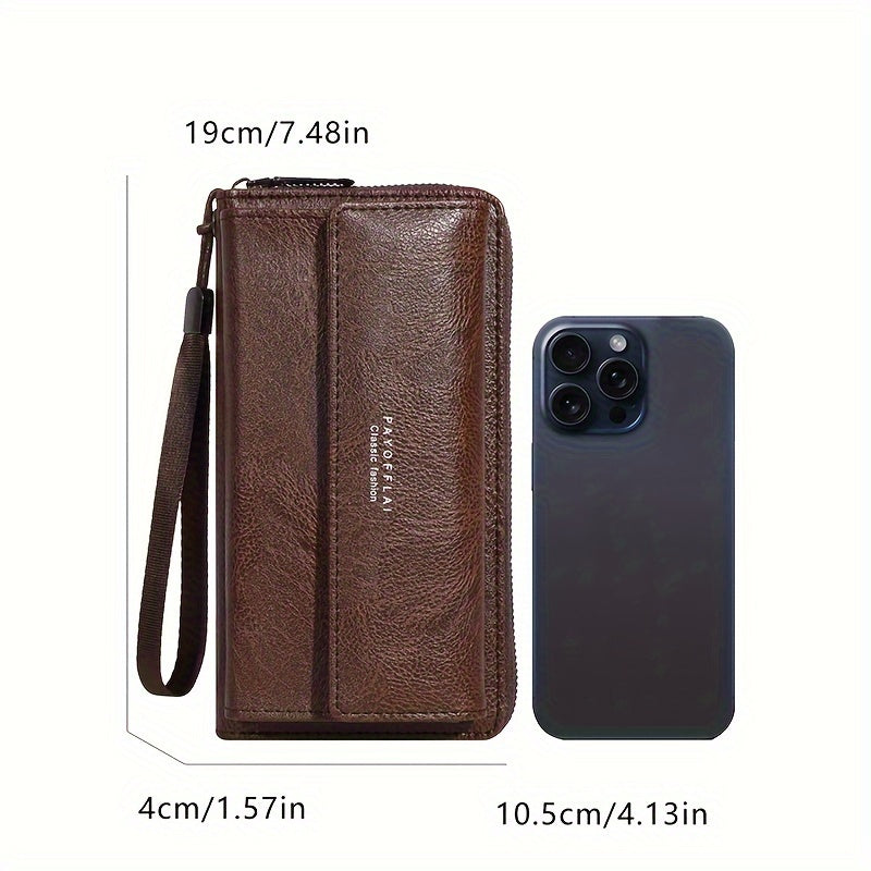 Carteira Longa Masculina com Zíper Duplo e Fecho Buckle – Organizador Profissional para Cartões e Dinheiro