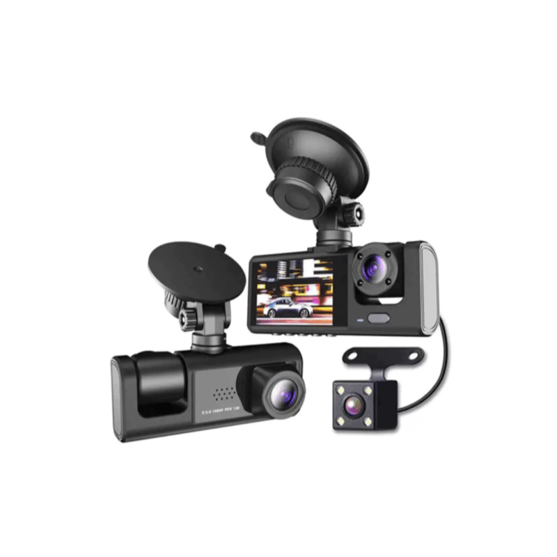 Câmera Automotiva Tripla 1080P HD com Wi-Fi, Gravação de Som e Amplo Ângulo de Visão