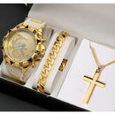 Kit Masculino Gold Premium – Colar Banhado a Ouro + Pingente Cruz + Pulseira de Luxo