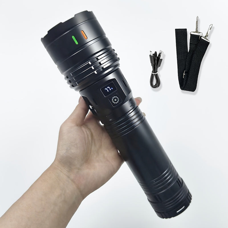 Lanterna Recarregável 3600mAh com 4 Níveis de Luz – Super Brilho, Função Power Bank, Alça de Ombro e Foco Ajustável para Aventuras e Reparos