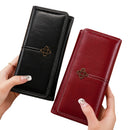 Carteira Longa Feminina com Hardware Dourado – Modelo Double-Fold com Porta-Cartões e Forro em Poliéster (Preta/Vinho)